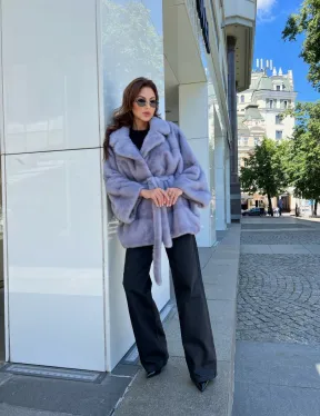 Норковое пончо из меха голубой норки