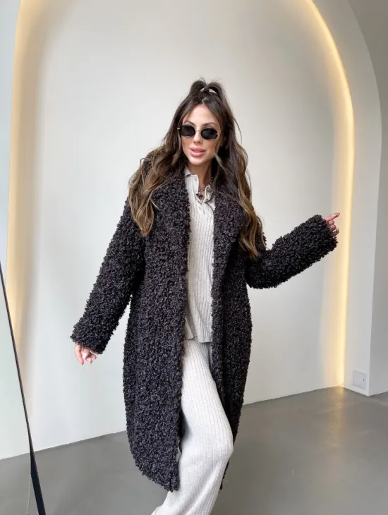 Шуба в цвете графит из экомеха