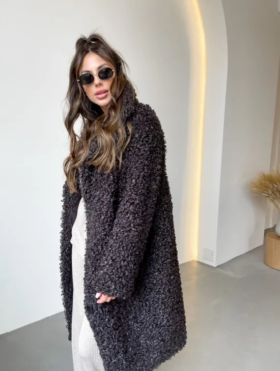 Шуба в цвете графит из экомеха