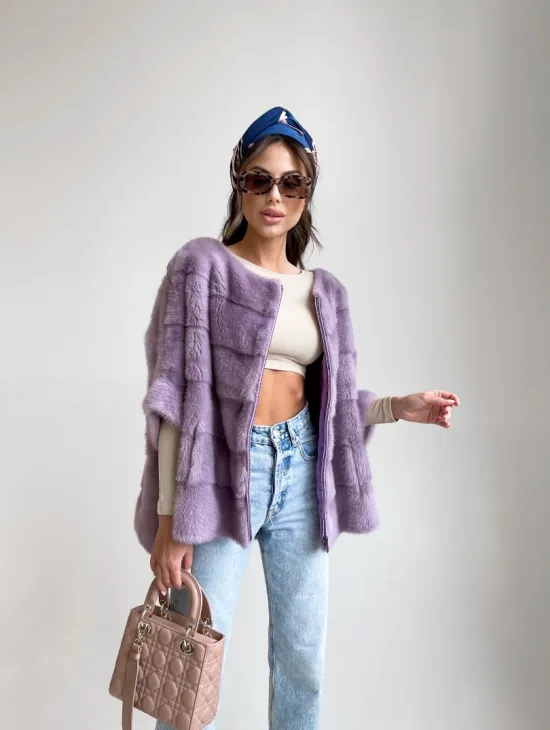 Свитер из меха норки в лавандовом оттенке