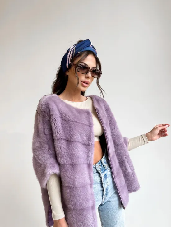 Свитер из меха норки в лавандовом оттенке