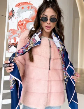 Норковая кофта на молнии в цвете сакура