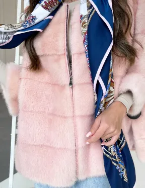 Норковая кофта на молнии в цвете сакура