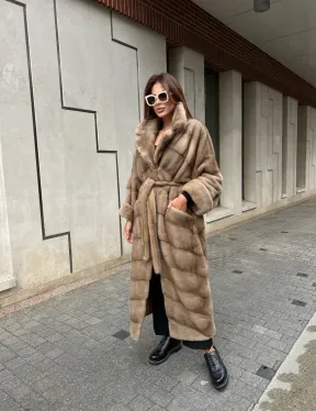 Luxyry - Удлиненная плюшевая норковая шуба в цвете пастель