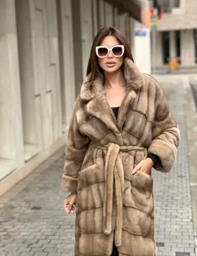 Luxyry - Удлиненная плюшевая норковая шуба в цвете пастель