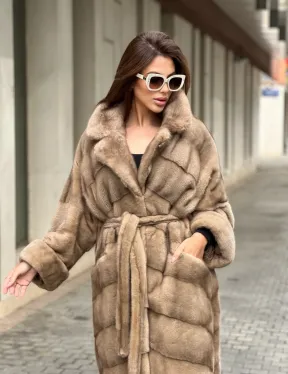 Luxyry - Удлиненная плюшевая норковая шуба в цвете пастель