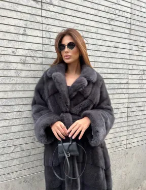 Удлиненная шуба из норки в цвете графит