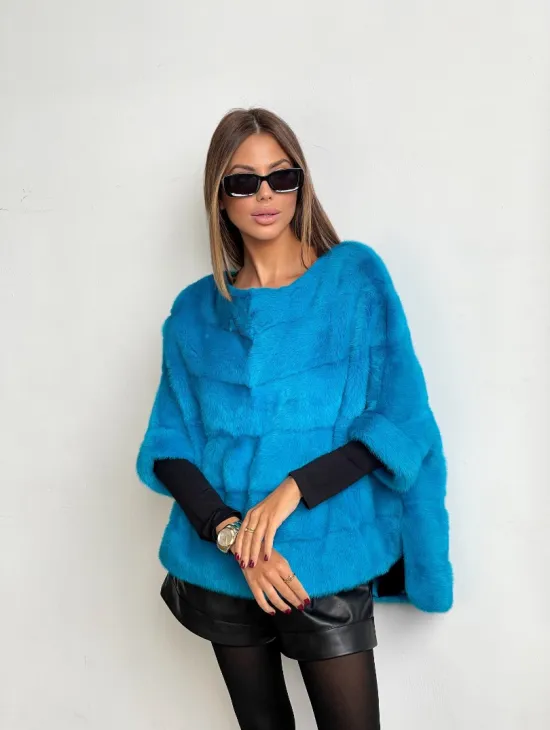 Свитер из меха норки в цвете лагуна