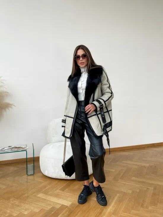 Дубленка на мехе тосканы в цвете Grey