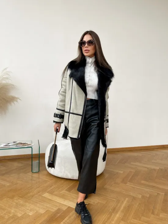 Дубленка на мехе тосканы в цвете Grey