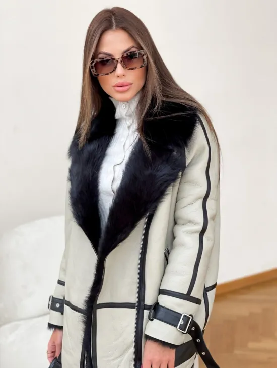 Дубленка на мехе тосканы в цвете Grey