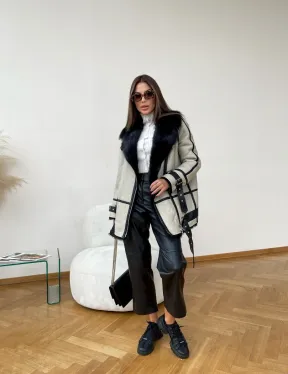 Дубленка на мехе тосканы в цвете Grey