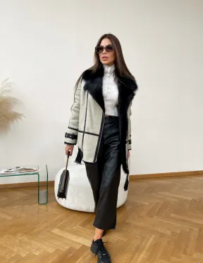 Дубленка на мехе тосканы в цвете Grey