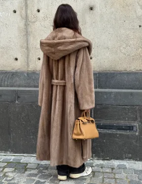 Длинная норковая шуба Pastel с капюшоном кобра