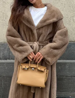 Длинная норковая шуба Pastel с капюшоном кобра