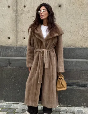 Длинная норковая шуба Pastel с капюшоном кобра