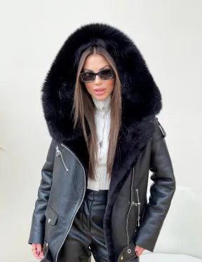 Дубленка авиатор из натуральной овчины с капюшоном