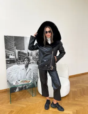 Дубленка авиатор из натуральной овчины с капюшоном