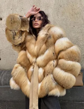 Шуба из меха лисы Golden Sunrise с английским воротником