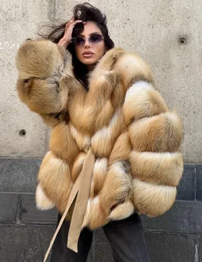 Шуба из меха лисы Golden Sunrise с английским воротником