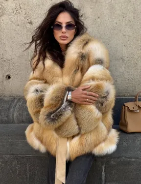 Шуба из меха лисы Golden Sunrise с английским воротником