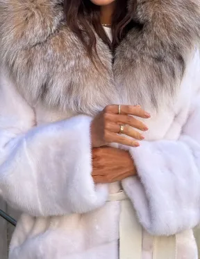 Норковая шуба с мехом рыси - белая