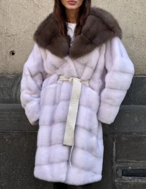 Шуба норковая  - капюшон куница