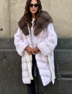 Шуба норковая  - капюшон куница