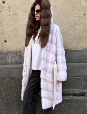 Шуба норковая  - капюшон куница