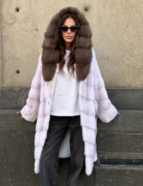 Шуба норковая  - капюшон куница