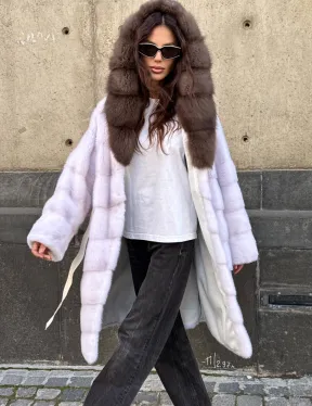 Шуба норковая  - капюшон куница