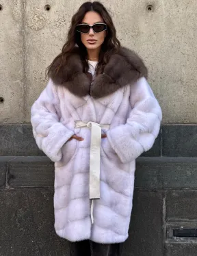 Шуба норковая  - капюшон куница