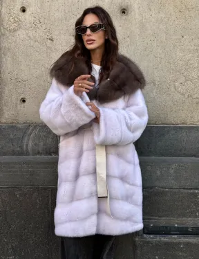 Шуба норковая  - капюшон куница