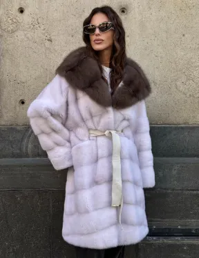 Шуба норковая  - капюшон куница