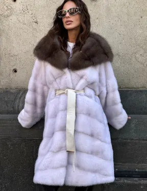 Шуба норковая  - капюшон куница