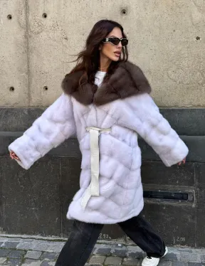 Шуба норковая  - капюшон куница