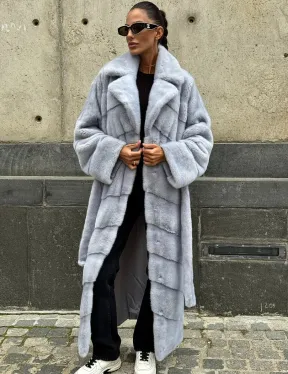 Длинная шуба из голубой скандинавской норки