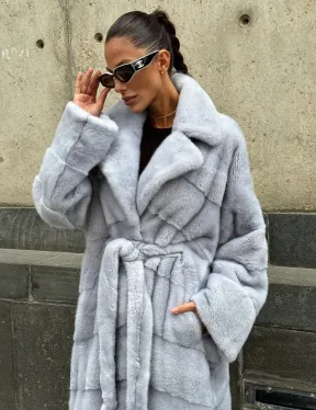 Длинная шуба из голубой скандинавской норки