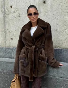 Шуба из скандинавской норки VELVET - цвет соболь