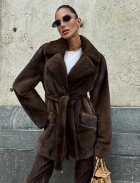 Шуба из скандинавской норки VELVET - цвет соболь