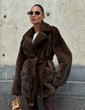 Шуба из скандинавской норки VELVET - цвет соболь