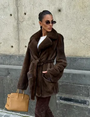 Шуба из скандинавской норки VELVET - цвет соболь