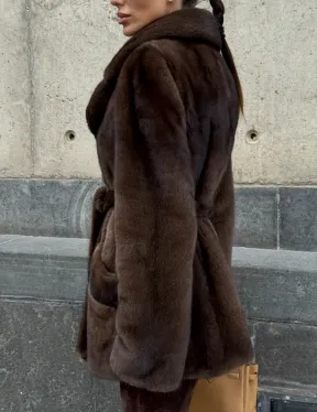 Шуба из скандинавской норки VELVET - цвет соболь