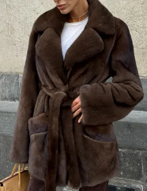 Шуба из скандинавской норки VELVET - цвет соболь