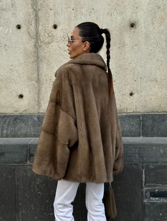 Норковый полушубок в пастельном оттенке