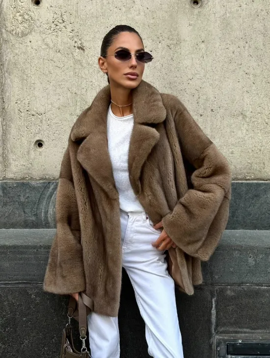 Норковый полушубок в пастельном оттенке