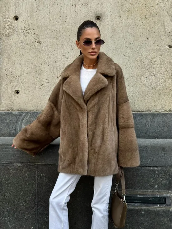 Норковый полушубок в пастельном оттенке