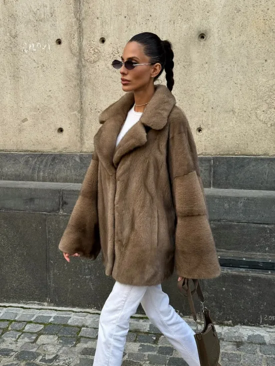 Норковый полушубок в пастельном оттенке