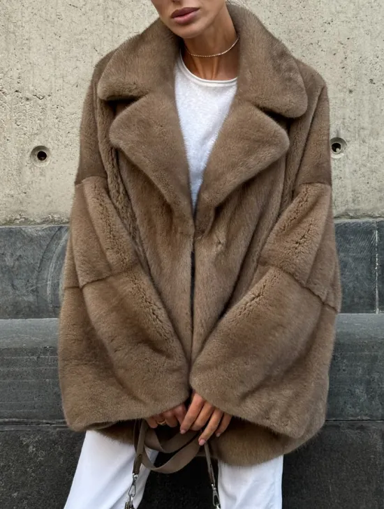 Норковый полушубок в пастельном оттенке