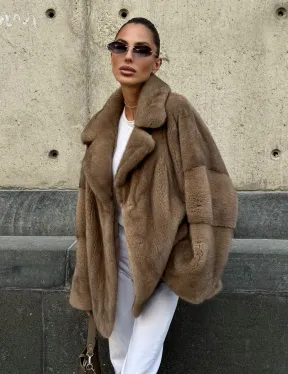 Норковый полушубок в пастельном оттенке